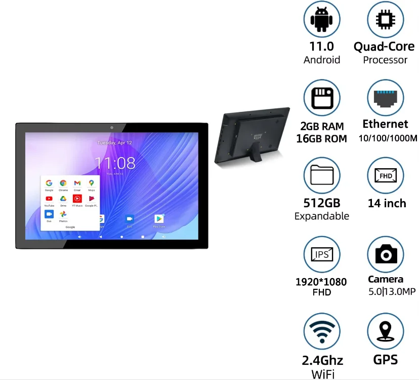 14 Inch Android 10 OS Rockchip Quad Core New Desktop Tablet Cheap Price All-in-One Restaurant Bank 2G RAM 32G ROM 1920x1080 IPS