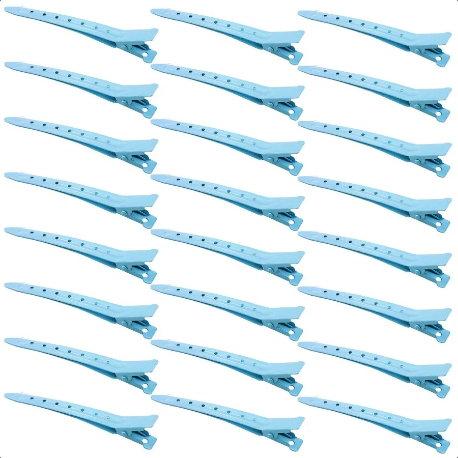 

24 Packs Duck Bill Clips 3.35 Inches Rustproof Metal Alligator Curl Clips with Holes for Hair Styling Hair Coloring Blue