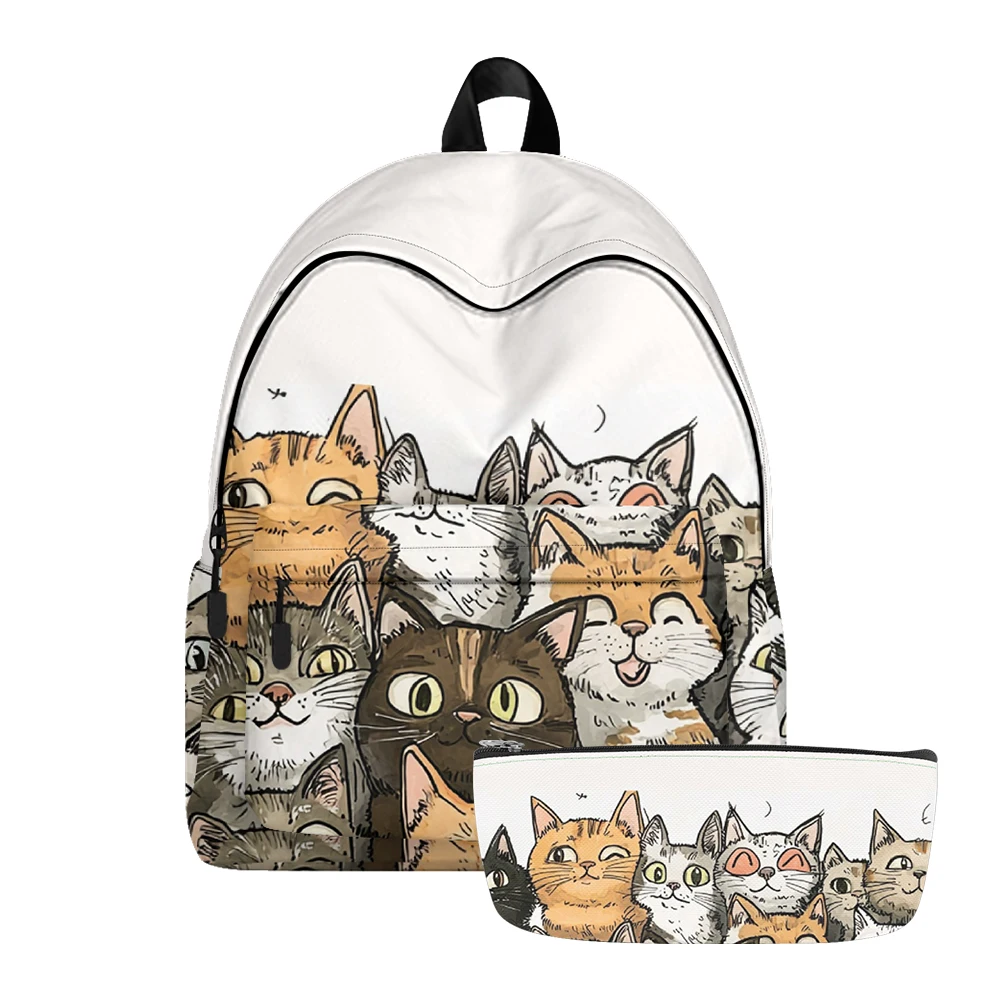 Cute Cartoon Cats Printed Backpack Pencil Bags Adjustable Straps Lightweight Durable School Bag Travel Daypack for Teens Sets