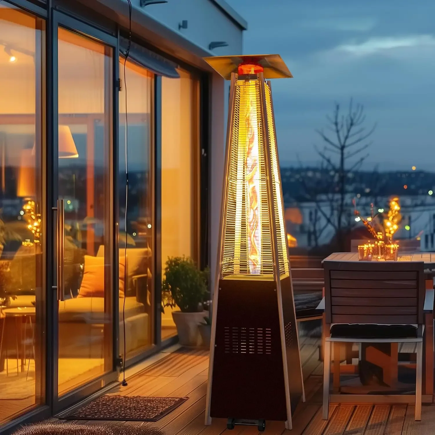 48,000 BTU Flame Pyramid Pool Heater With Cover, Triple Safety Protection Portable Patio Heater with Patio Cover, Warm Glass Tub