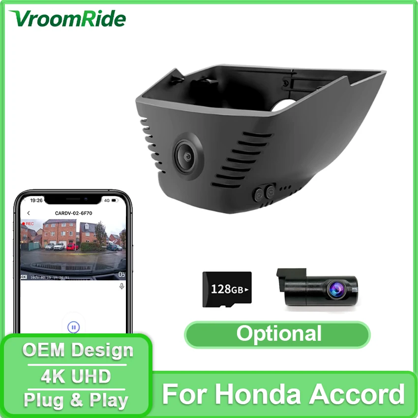 

Видеорегистратор с ночным видением 4K UHD, Plug and Play, автомобильная камера для Honda Accord 2023~2026 11-го поколения, в стиле OEM, с Wi-Fi и приложением