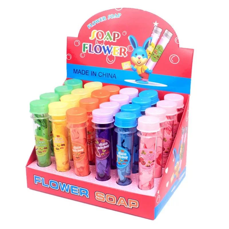 

Color Handmade Portable Travel Test Tube Simulation Roses Soap Paper Washing Cleaning Bath Soap Party Favor 24pcs/bag