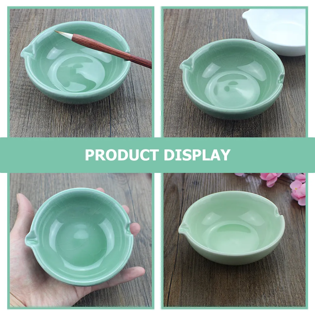 Ceramic Ink Dish Calligraphy Ink Plate Brush Holder Desk Decor Stationery Accessory Compact Portable Elegant Design Easy to