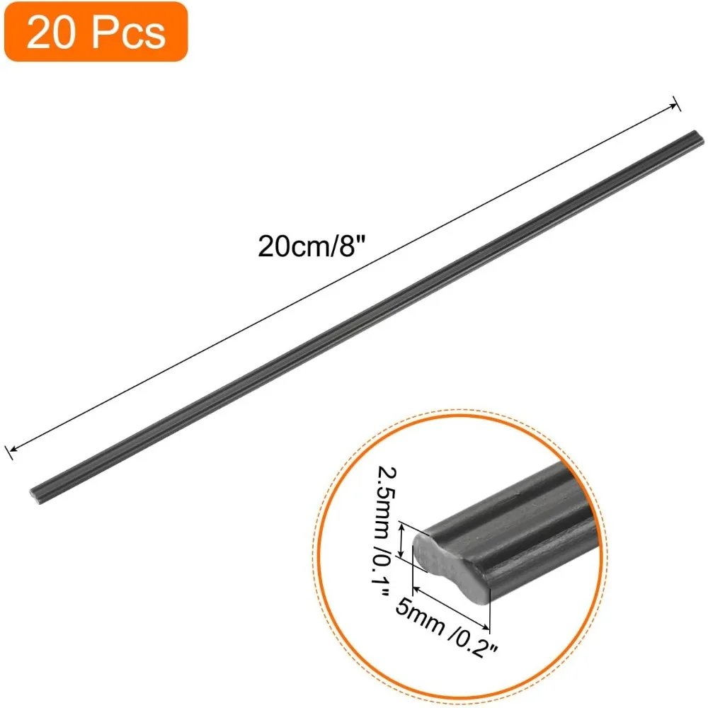 MECCANIXITY 20pcs 8 Inch Plastic Welding Rods PPR Welding Strips Welder Rods for Plastic Welder,Car Bumper, Kayak Repair, Black