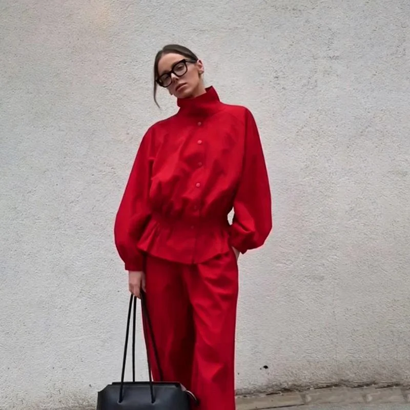 Pants Set Tracksuit For Women Two-Piece Sets Cropped Top High Neck Coat Windbreaker Jackets Trousers High Street Autumn Outfits