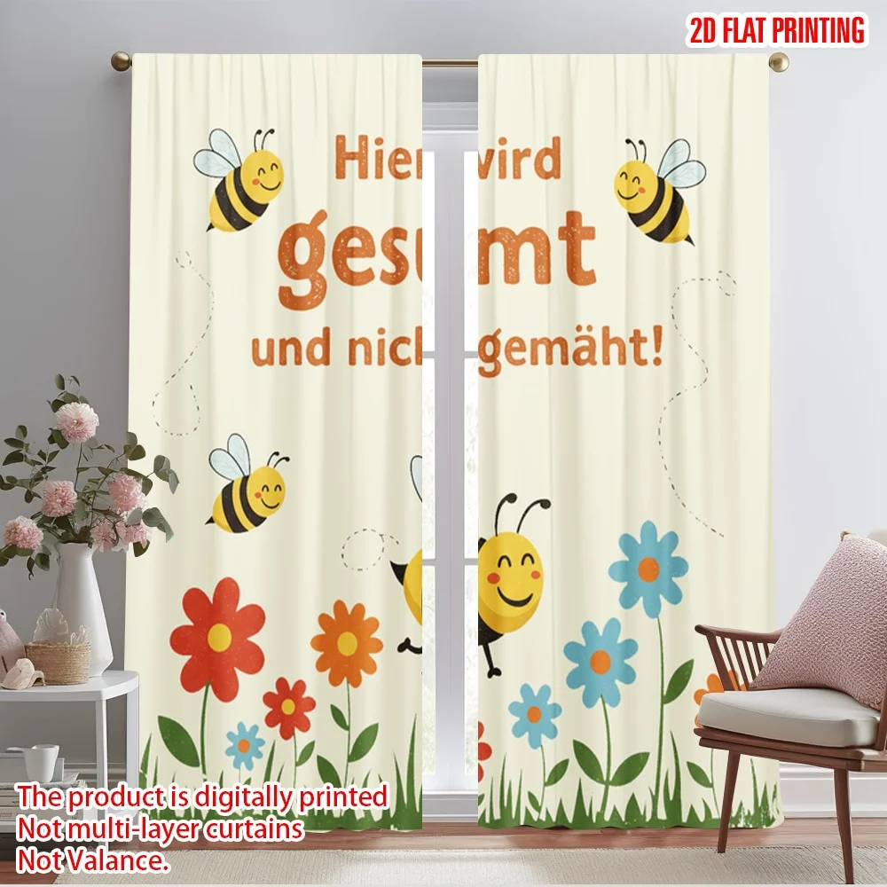 

2pcs 2D flat printing Window Curtains Here buzzing not mowing 100% Polyester Fabric Without Electricity Holiday Decorations