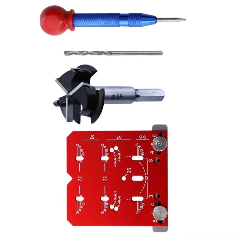A2BE 35mm Cabinet Hinge Template Red Aluminum Positioning Gauge Rulers For Accurate Door Installation Woodworking Application