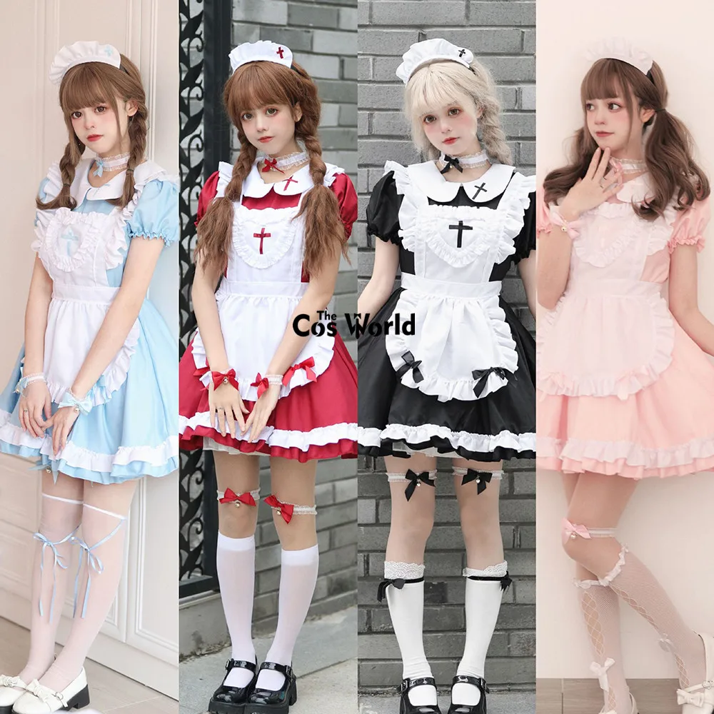 S-5XL Japanese Lolita Classic Apron Maidservant Maid Restaurant Dress Uniform Outfits Anime Cosplay Costume