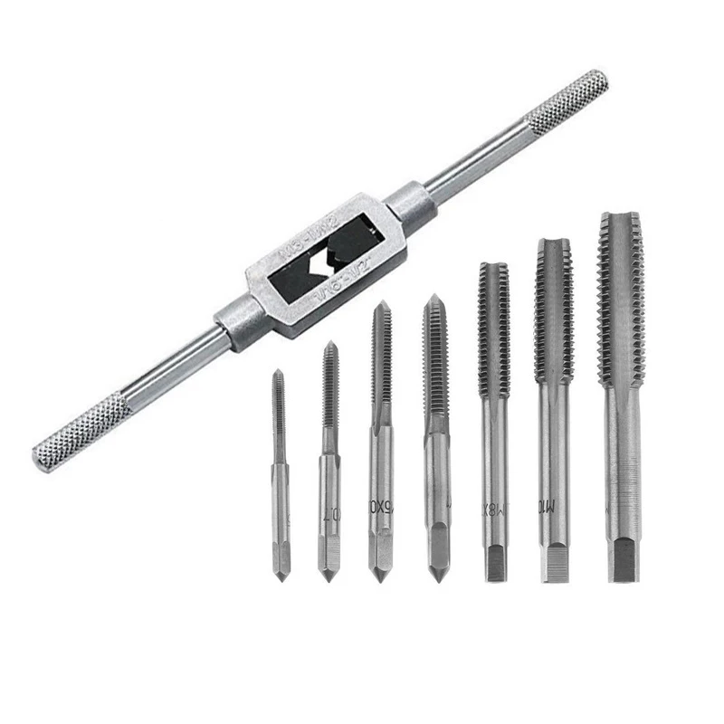 6 or 8pcs Manual Device Inner Thread Tapping Screw Hole Set Hand Tools Straight Groove Tap Twisting Male Thread M3-M12