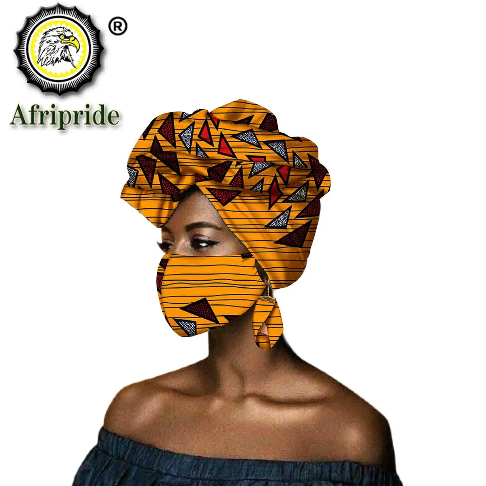 African Head Wrap Wax Cotton Headtie African Headscarf Print Ankara Bandana Matching Print Headwraps Earrings Mask S20H019