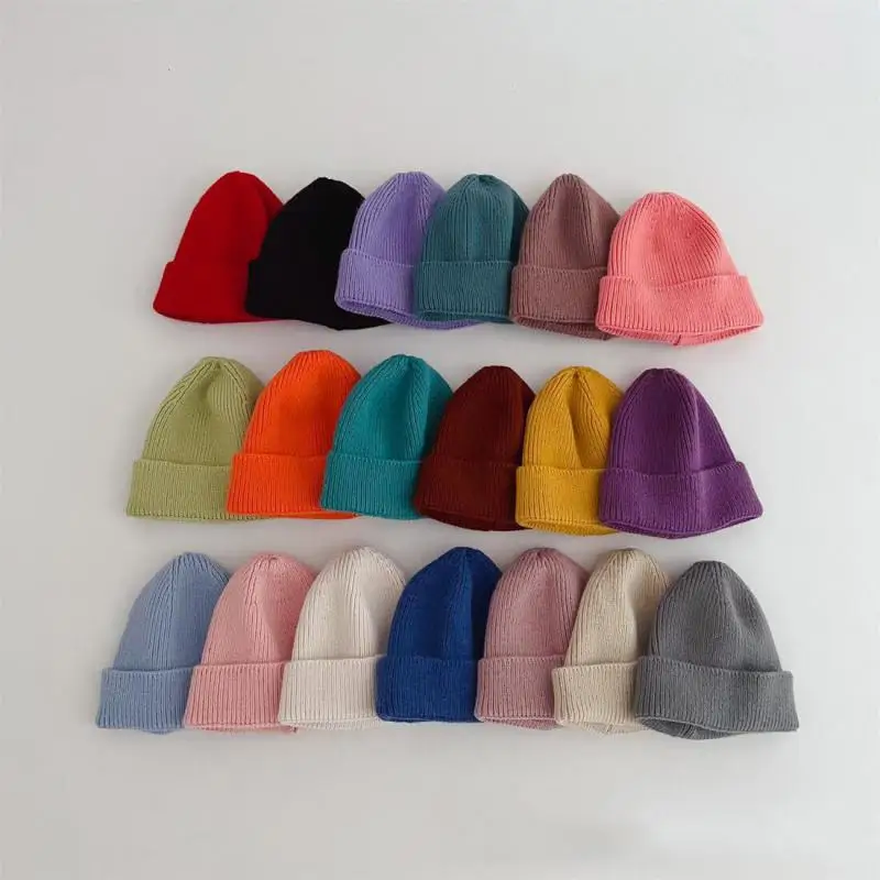 MiniAinis Autumn Winter Boy Girl Children Candy Color Solid Knitted Warm Hat Baby Warm Soft Cotton Cap Kid Fashion Kniting Caps