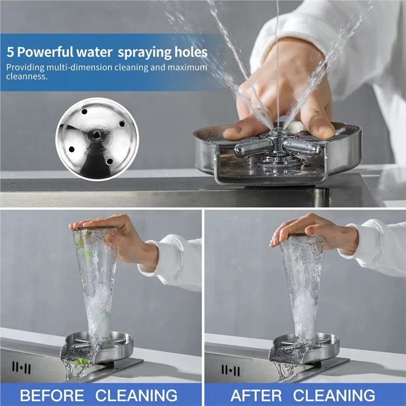 High Pressure Glass Cup Bottle Washer Cleaner For Beer Bar Glass Rinser Stainless Steel Glass Rinser Kitchen Sink Accessories