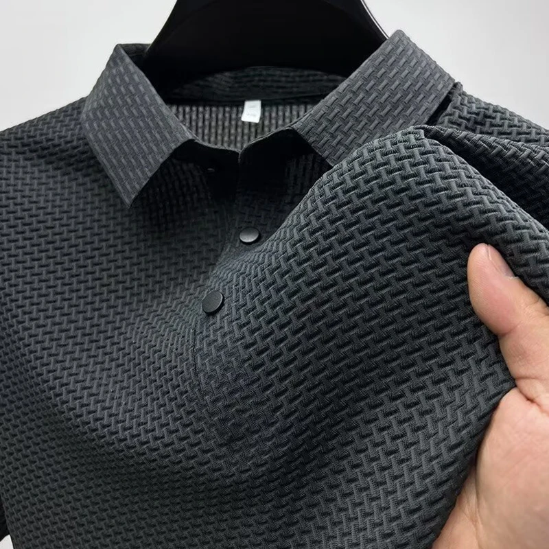 Men's Bone Flower Solid Color Polo Shirt Business Casual Short Sleeve Summer Breathable Versatile Top
