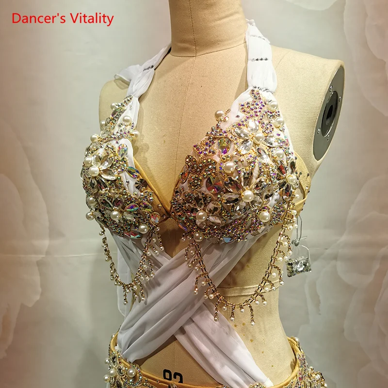 Belly Dance Competition Set White Elegant Belly Dance Big Swing Split Performance Skirt Adult Belly Dancing Outfit Customization