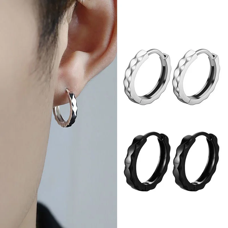 1 Pair Punk Small Hoop Earrings For Men/Women Black Silver color Hip Hop Street Popular Gothic Ear Jewelry