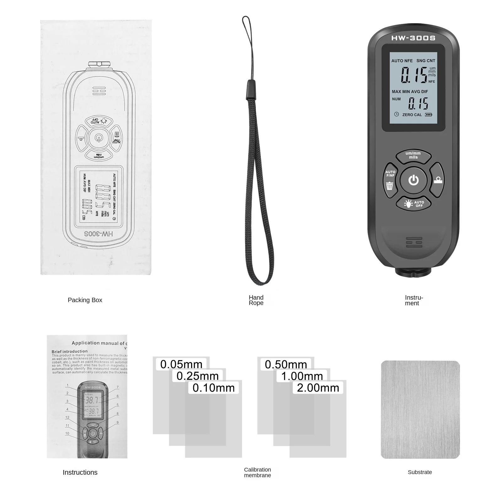 HW-300S Coating Thickness Gauge Anti-skid Paint Film High Precision Paint Powder Layer Thickness Dry Film Thickness Gauge