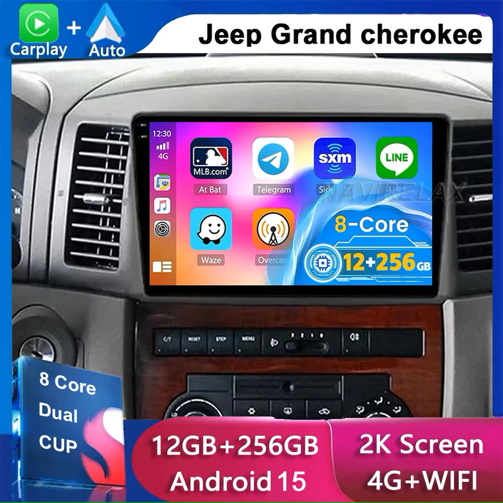

Android 15 Carplay Car Radio For Jeep Grand Cherokee 2004 2005 2006 2007 Navigation GPS Multimedia Player stereo wifi+4G BT DSP