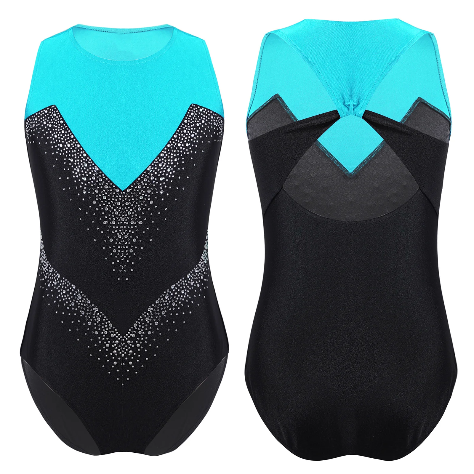 

Children Girls Figure Ice Skating Dance Leotard Ballet Rhythmic Gymnastics Bodysuit Jumpsuit Dancewear Shiny Rhinestone Unitard