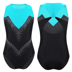 Children Girls Figure Ice Skating Dance Leotard Ballet Rhythmic Gymnastics Bodysuit Jumpsuit Dancewear Shiny Rhinestone Unitard