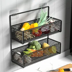 Estante de almacenamiento de cocina sin perforaciones, cebos, jengibre, colgante de pared, cesta de almacenamiento de verduras drenadas, PlateRack de condimentos