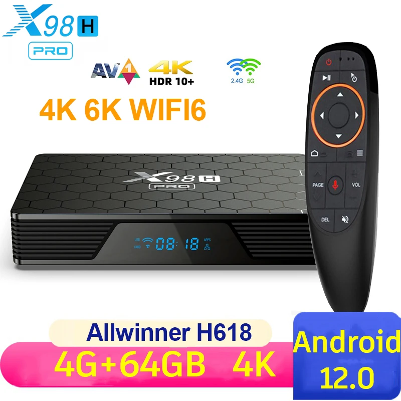 X98H PRO Smart TV BOX Android 12 4GB 32GB 64GB TVBOX Allwinner H618 2.4/5G Dual Wifi6 1000M BT 4K Media Player Set Top Box 2G16G