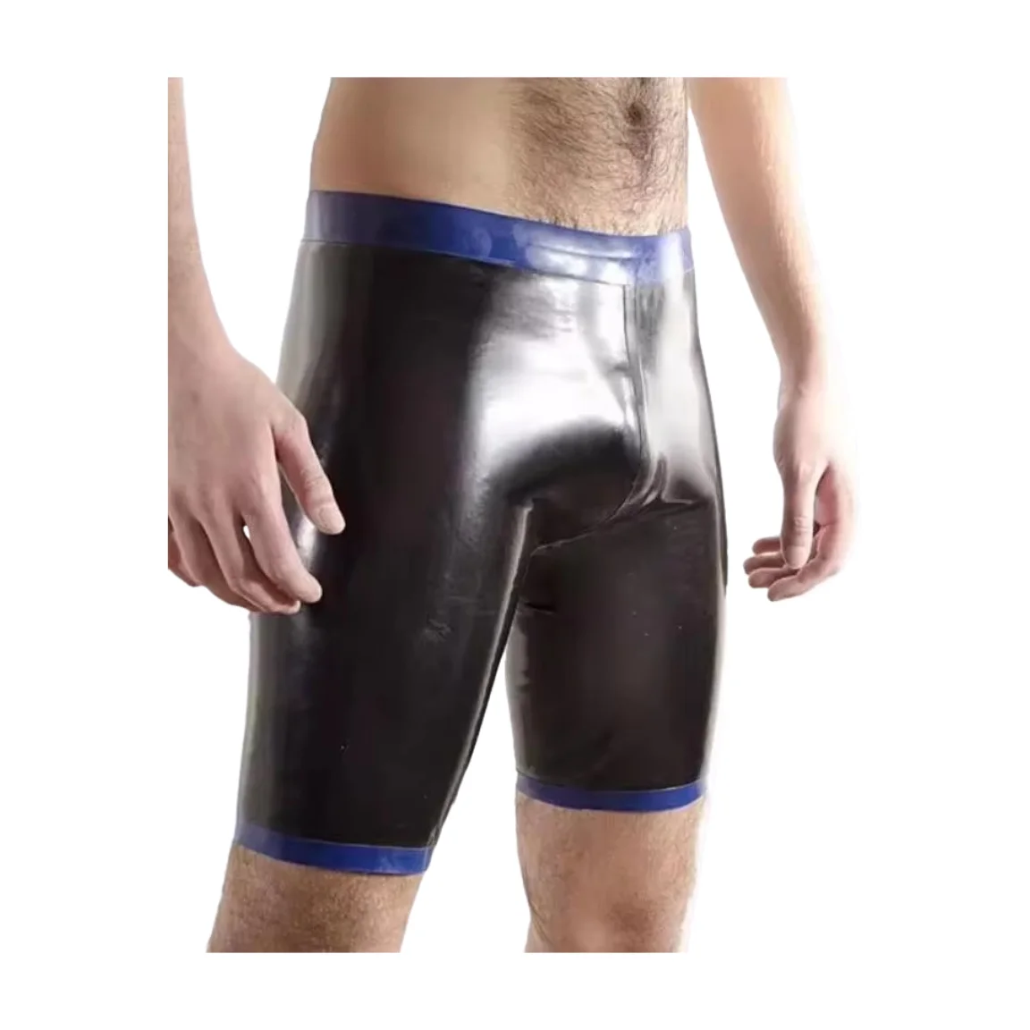 

Latex Shorts Rubber Fifth Pants Knee with blue trims customized