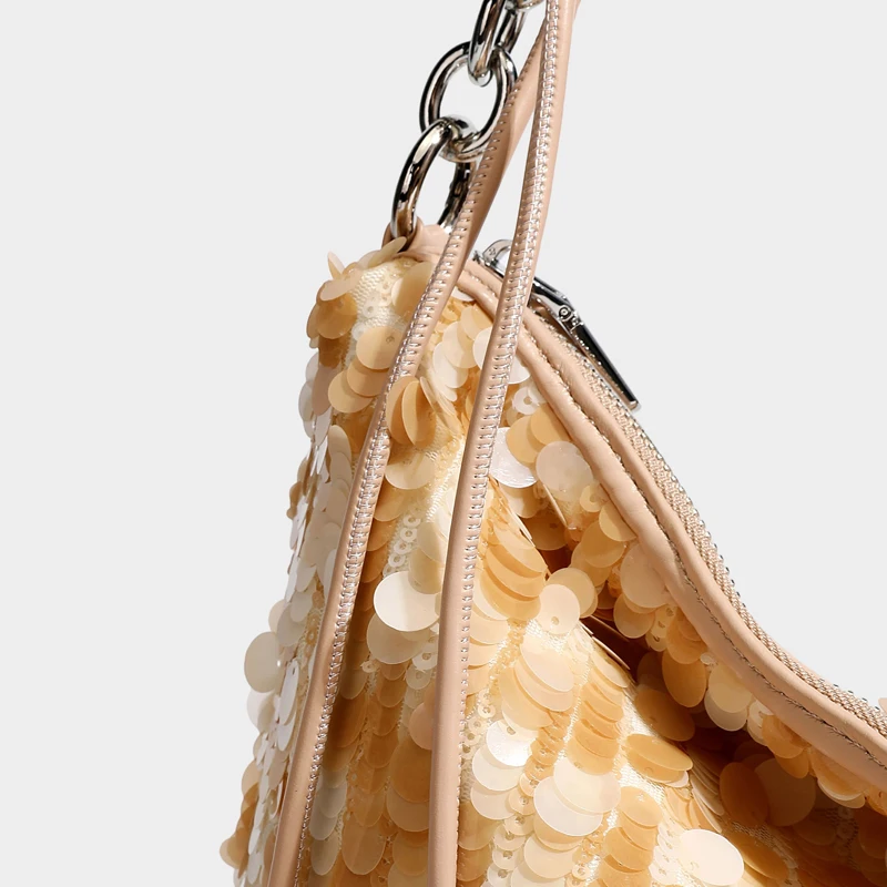 Fashion Small Hobos Bags For Women Luxury Designer Handbag Purse 2025 New In Mesh Inlaid PVC Disc Chain Straps Underarm Shoulder