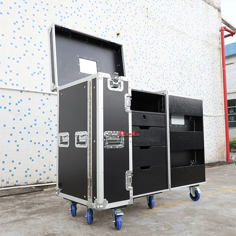 Customized Black 5 Drawer Backline Tool Flight case With 3u Rack Space and Power Socket