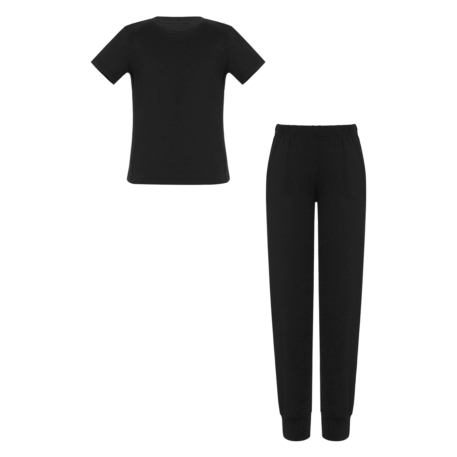 キッズボーイズダンス練習服半袖tシャツジョガーパンツ付き伸縮性のある通気性のあるバレエラテンモダン社交ダンストレーニング