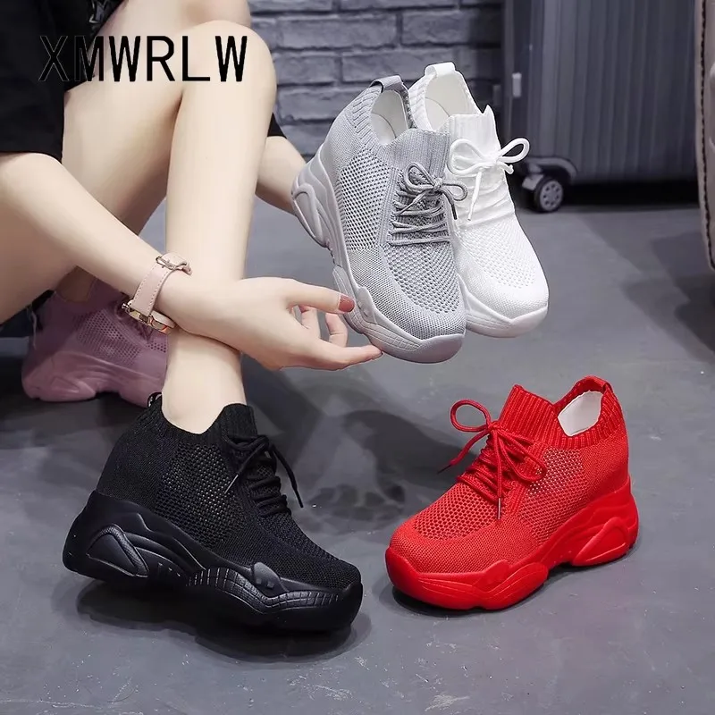 

XMWRLW Hidden Heel Women's Shoes 2025 Spring Summer White Black Sneakers For Women High Heels Vulcanized Shoes Female Sneakers