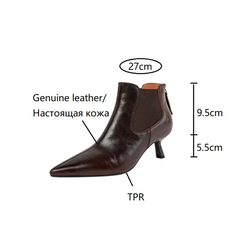 Nowe damskie jesienne botki ze szpiczastym noskiem buty na cienkim obcasie buty z prawdziwej skóry dla kobiet Elegent Zipper botki solidne buty