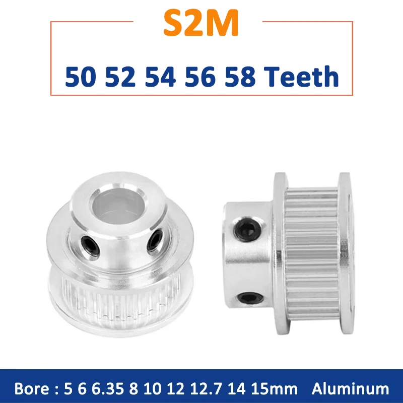 

1pc 50T-58T S2M Timing Pulley 50 52 54 56 58 Teeth Synchronous Wheel For Belt Width 6 10mm Bore 5 6 6.35-15mm 3D Printer Parts