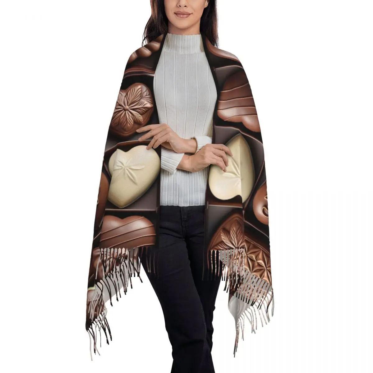 保温スカーフ冬エレガントな手作りチョコレートキャンディアレンジメントアートショールラップブファンダムジェ女性カジュアルヘッドスカーフ
