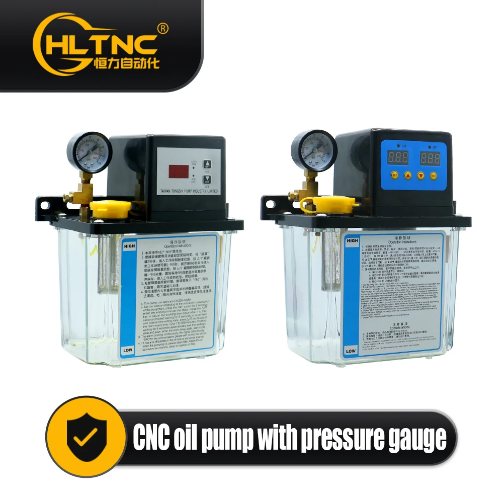 HLTNC 110V 220V Electromagnetic Automatic Lubrication Oil Pump With 2L Tank and Pressure Gauge For CNC Engraver Lubricating