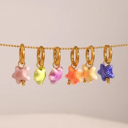 WILD & FREE Trendy Colorful Ceramic Star Drop Earrings for Women Stainless Steel Huggie Earring 18K Gold Plated Jewelry