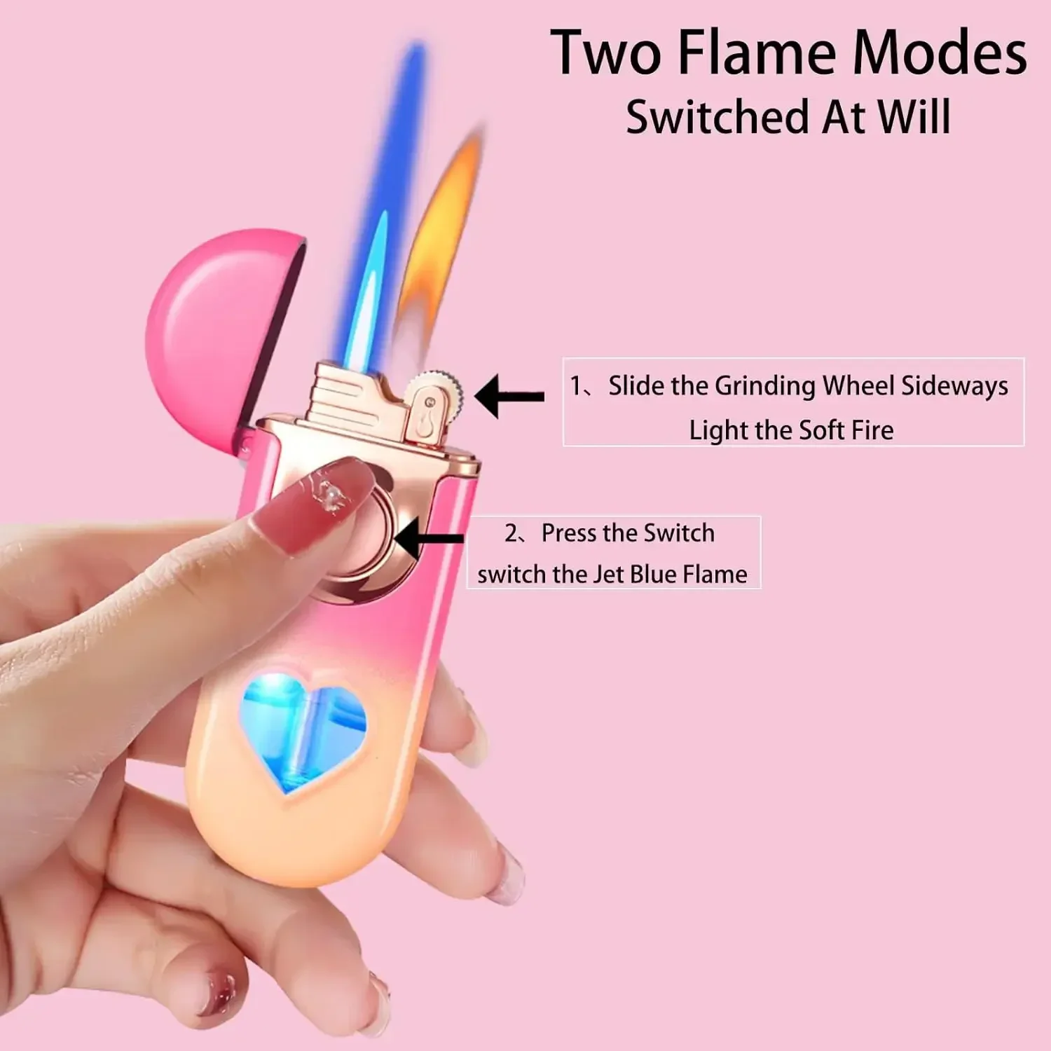 Heart-shaped lighter,Double Flame Lighter,Jet Torch Windproof Lighter,Refillable Butane Lighters, for Girlfriend,Birthday,Candle