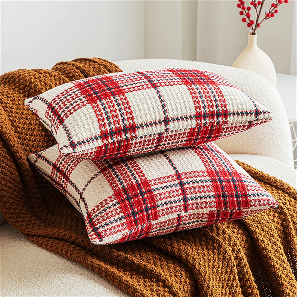 Red White Grids Decorative Pillowcase 1pcs Square Pillow Cover New Year Christmas Waist Cushion Cover Home Decor 45*45/30*50cm