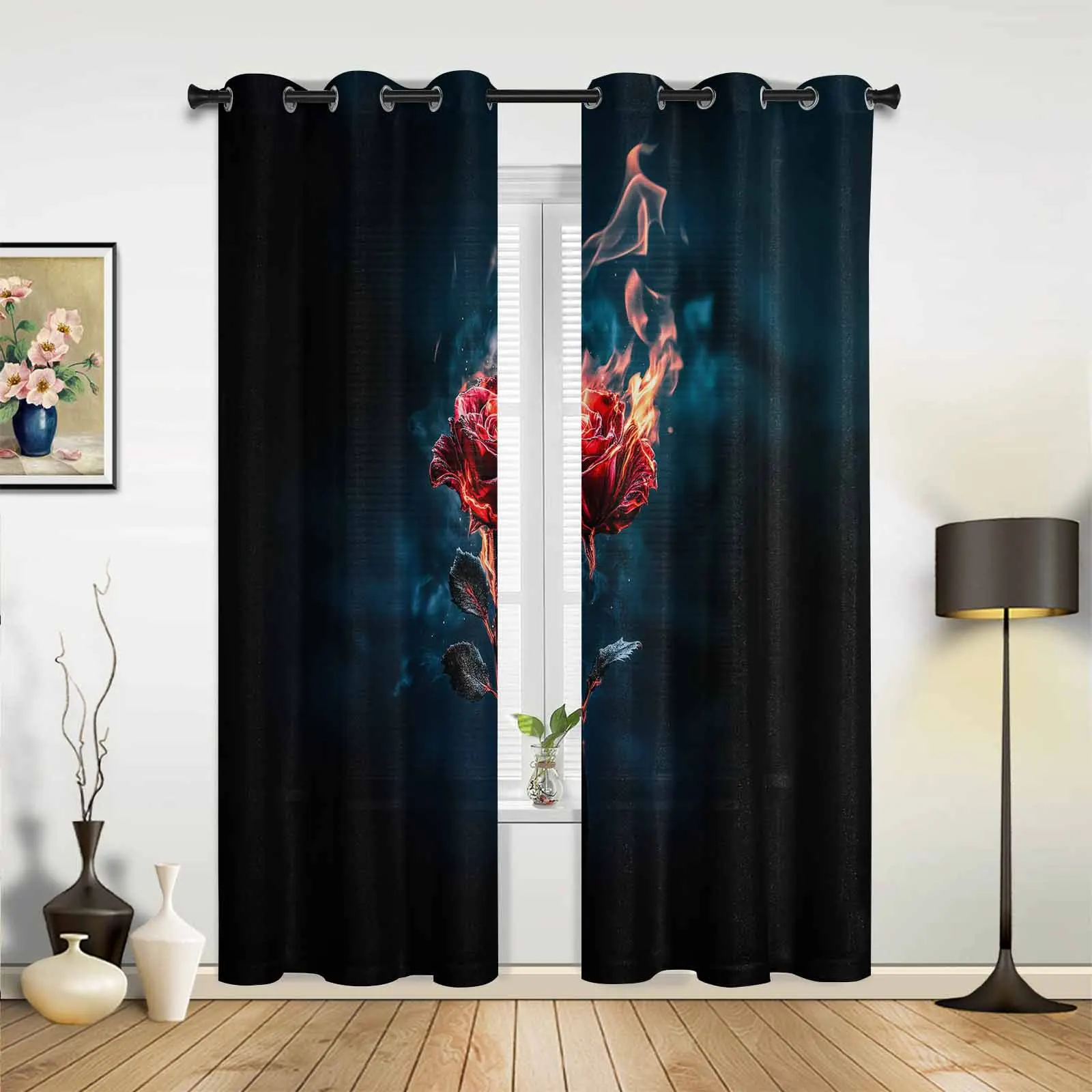 Burning Roses Window Window Curtains Living Room Bathroom Bedroom Decor Kids Window Treatment