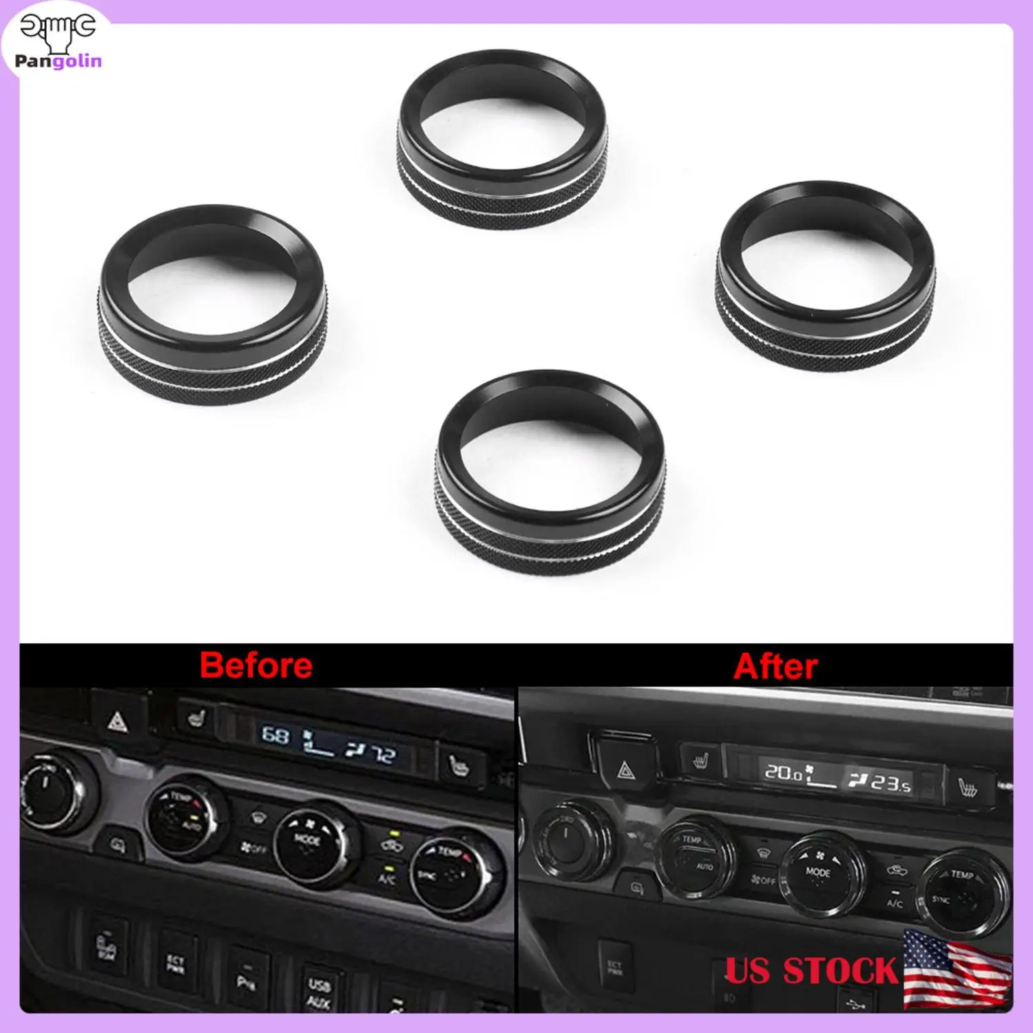 

Pangolin 1 комплект из алюминиевого сплава, переключатель кондиционера, кнопка CD, накладка ручки для Tacoma 2016-2021-черный