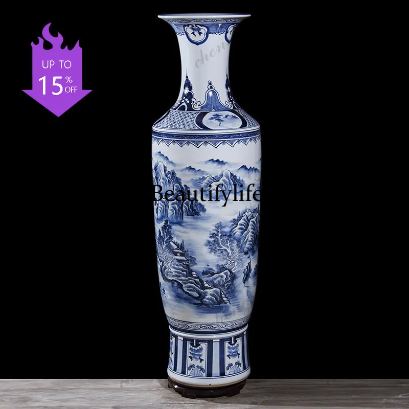 03 Ceramics hand-painted floor-to-ceiling vase, living room flower ornaments, clubs, shops, hotel opening decorations