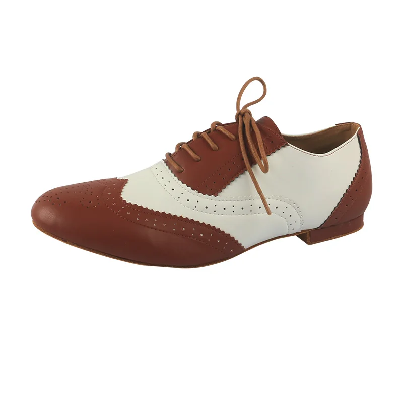 

Wedopus Кожаные балетки из среднего волокна для танцев 1 см Замшевая подошва Коричневые и белые мужские туфли для бальных танцев