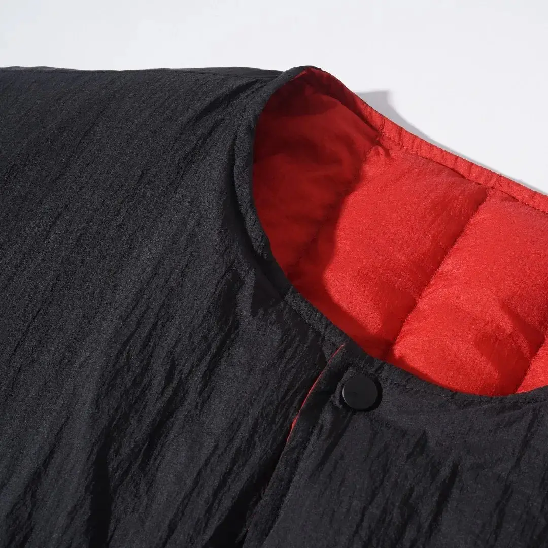 Couple-style simple, casual, lightweight, warm inner lining men's fashionable, retro, double-sided wear round-neck down jacket