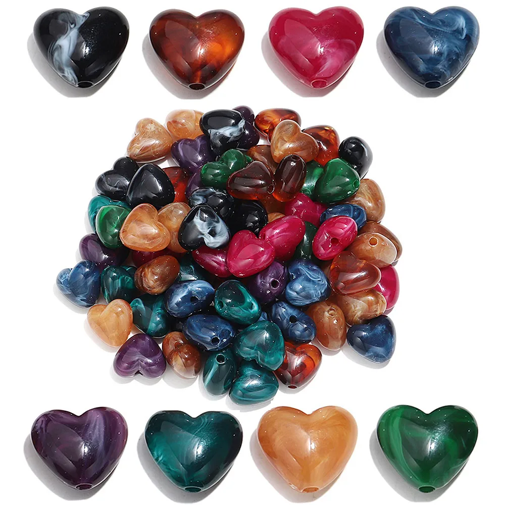 20 Stück bunte Acrylharz-Herzperlen, 16 x 19 mm, Liebesform, lose Distanzperlen, DIY-Armbänder, Halsketten, Schmuck, Bastelzubehör