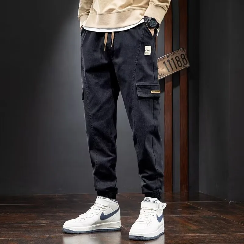 

Japanese Cargo Pants Men's Four-Season American Retro Loose Casual Daily Drawstring Mid-waist Ankle Length Pencil Pants Male