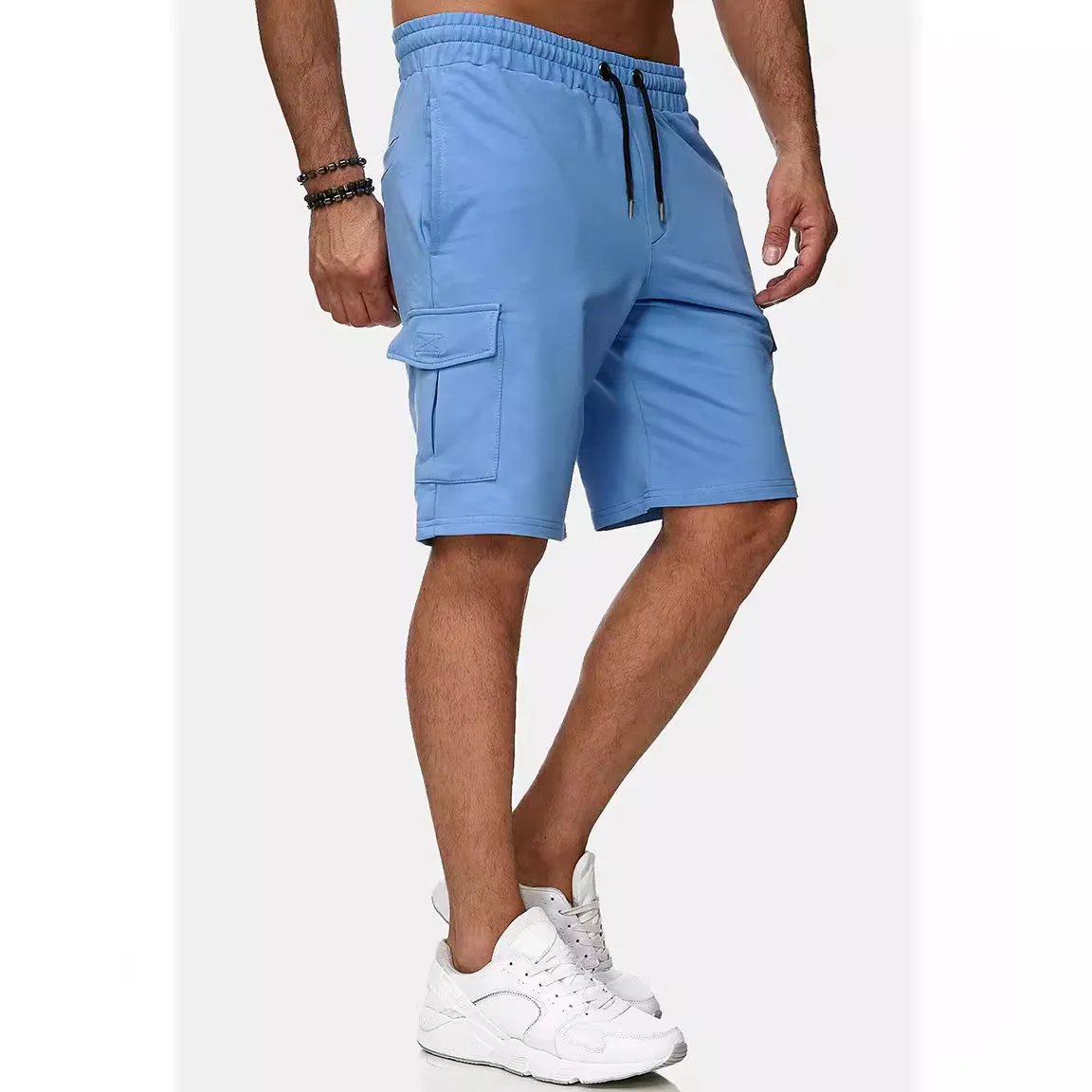 New men\'s merchandise shorts, summer loose casual capris, elastic waist, large size outdoor sports pants, trendy multi pocket wo