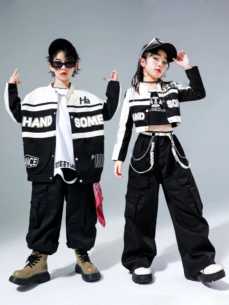 Vêtements de danse de rue Hip Hop pour enfants, veste et pantalon cargo pour garçons et filles, tenues de jazz, olympiques de scène, DQS14520