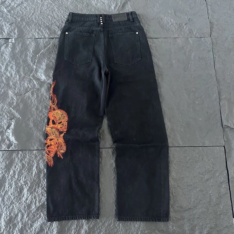 New Arrivals Derschutze Jeans Street High Quality Black Casual Loose Embroidery Denim Trousers