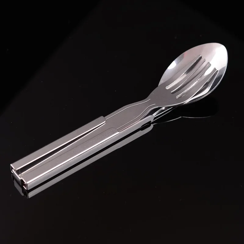 4pcs/set Portable Stainless Steel Tableware fold knife utensil spoon set Spoon Fork Knife Dinnerware Camping Cooking flatware