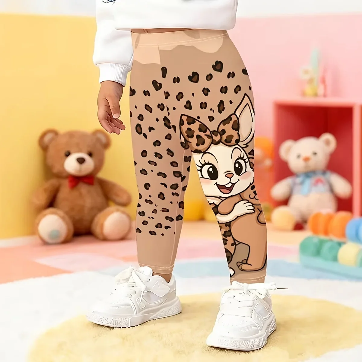 1 cute printed leggings-comfortable tights, comfortable and breathable, elastic, suitable for all seasons, girls' play clothes,