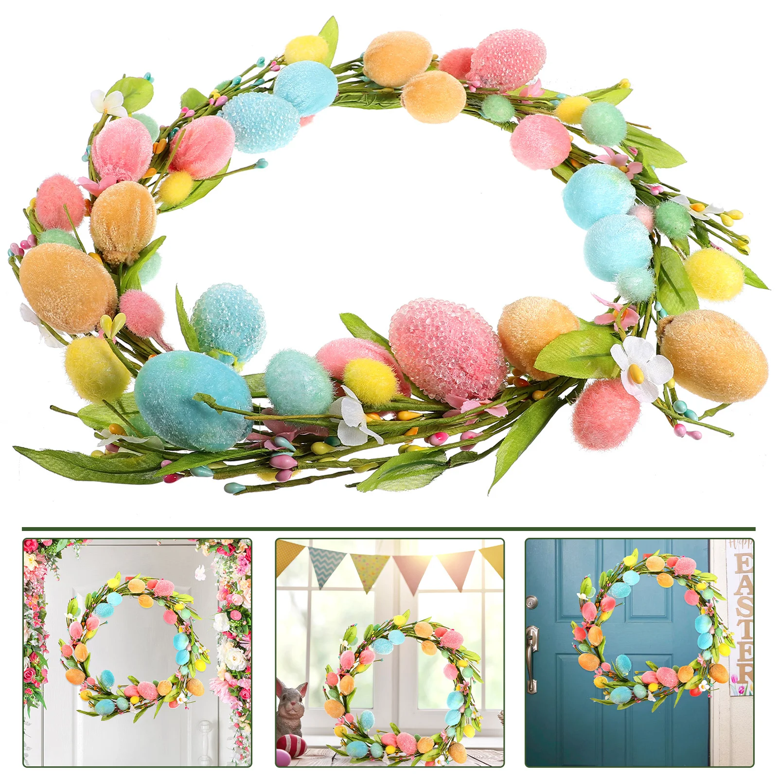 

Easter Egg Garland Artificial Wreath for Front Door Wall Hanging Easter Decoration Spring Decor Door Wreath Decor